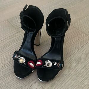 Alexander McQueen Black Embroidered Embellished Ankle strapped Heel